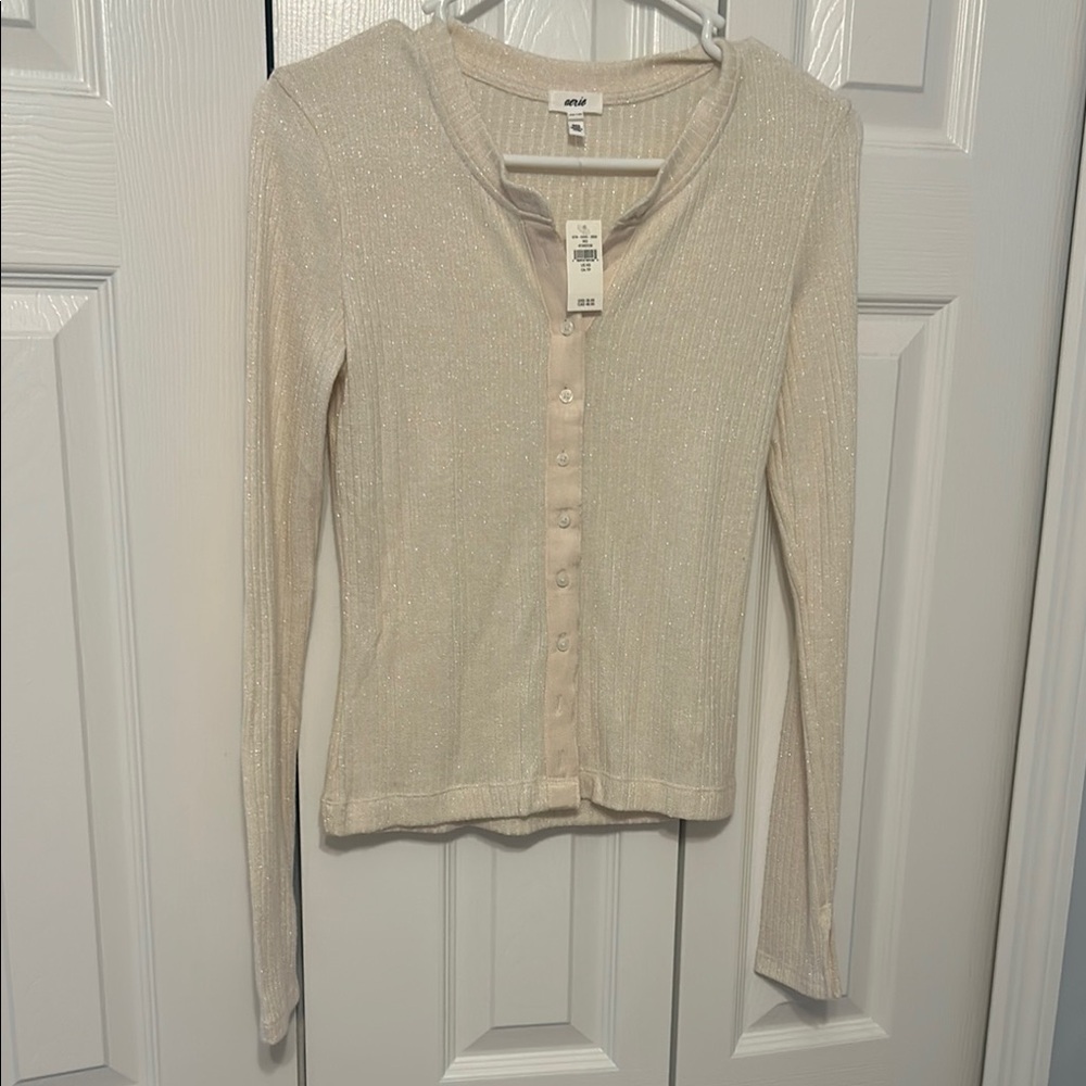 Aerie Cream Button-Up Top